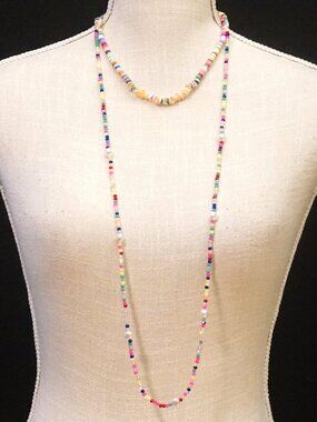 Bijoux Bar Multi-Color Beaded 2 Layer 40 inch and 9 inch Necklace